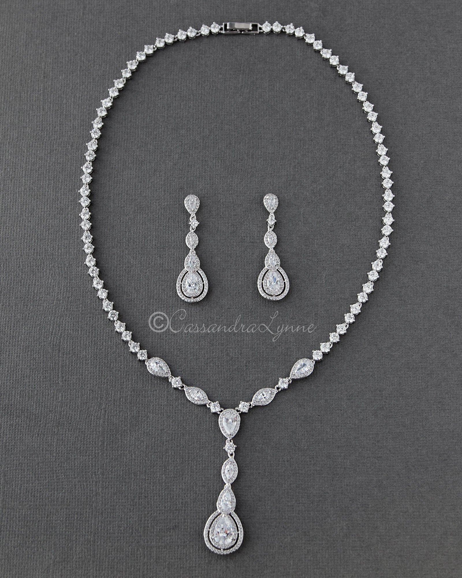 Vintage CZ Necklace and Earrings Set - Cassandra Lynne