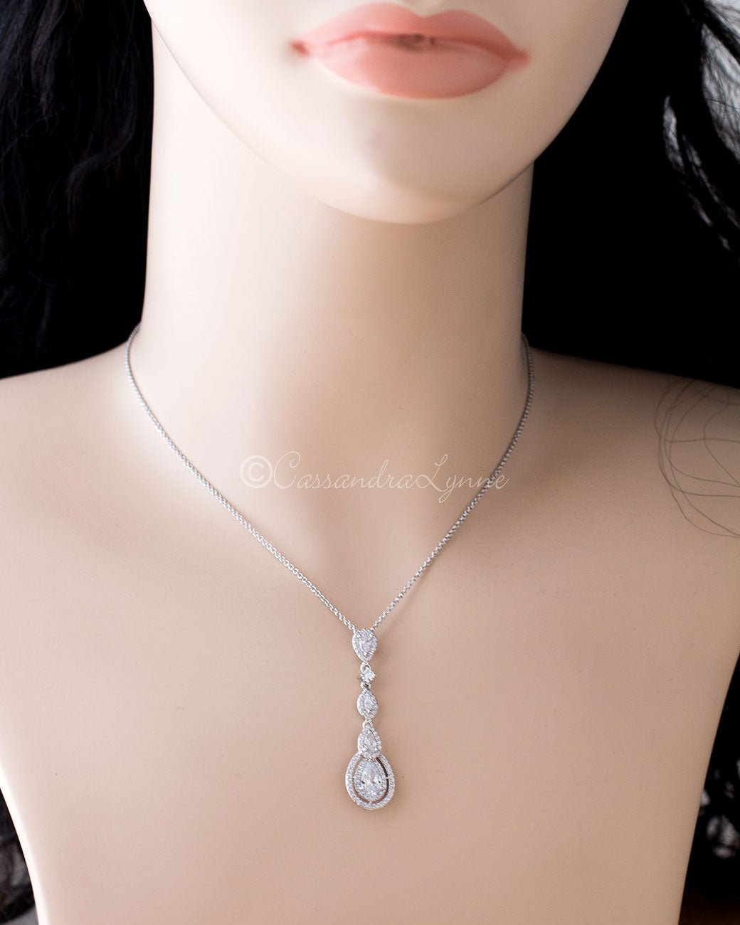 Vintage CZ Pendant Necklace in Rose Gold Silver Gold - Cassandra Lynne