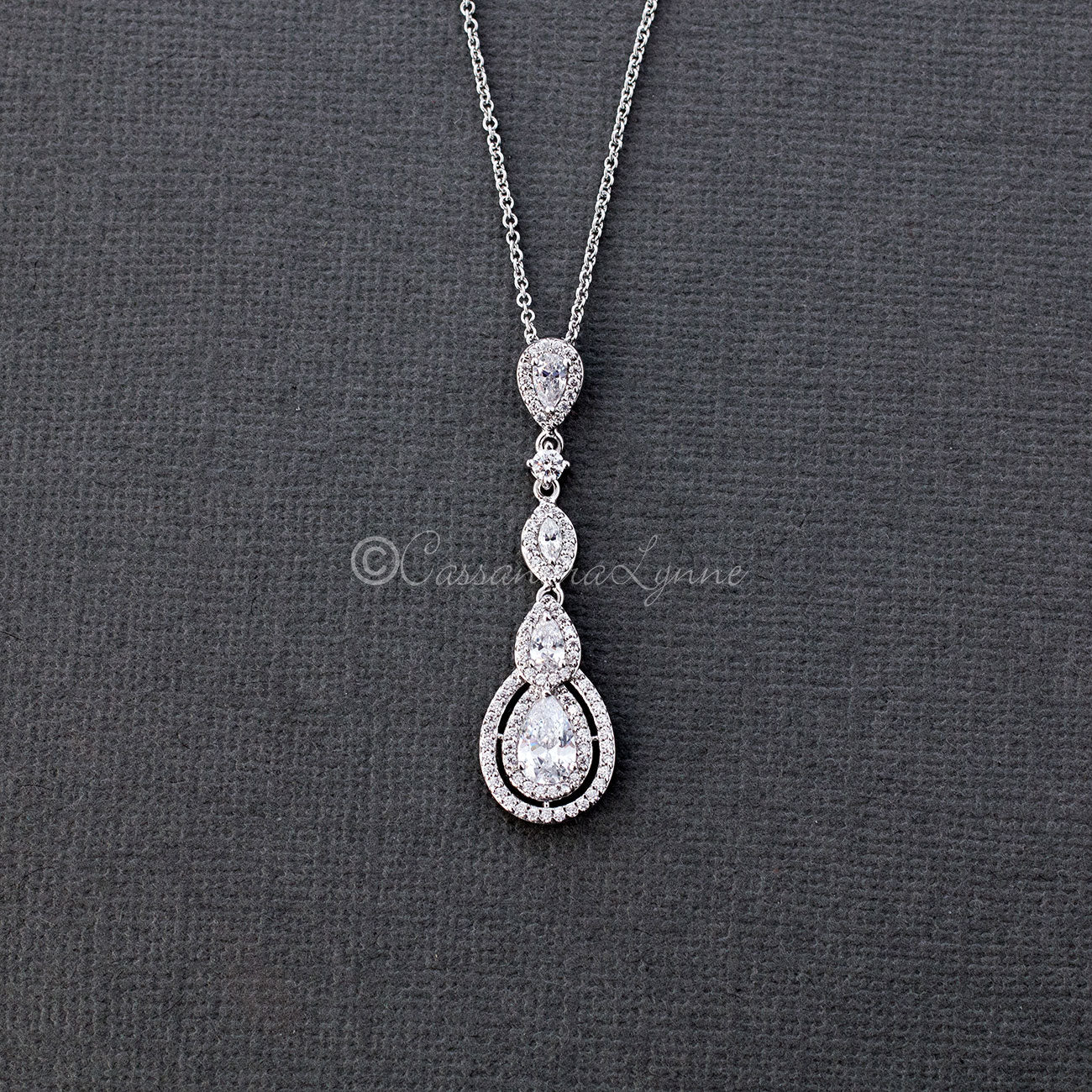 Vintage CZ Pendant Necklace in Rose Gold Silver Gold - Cassandra Lynne