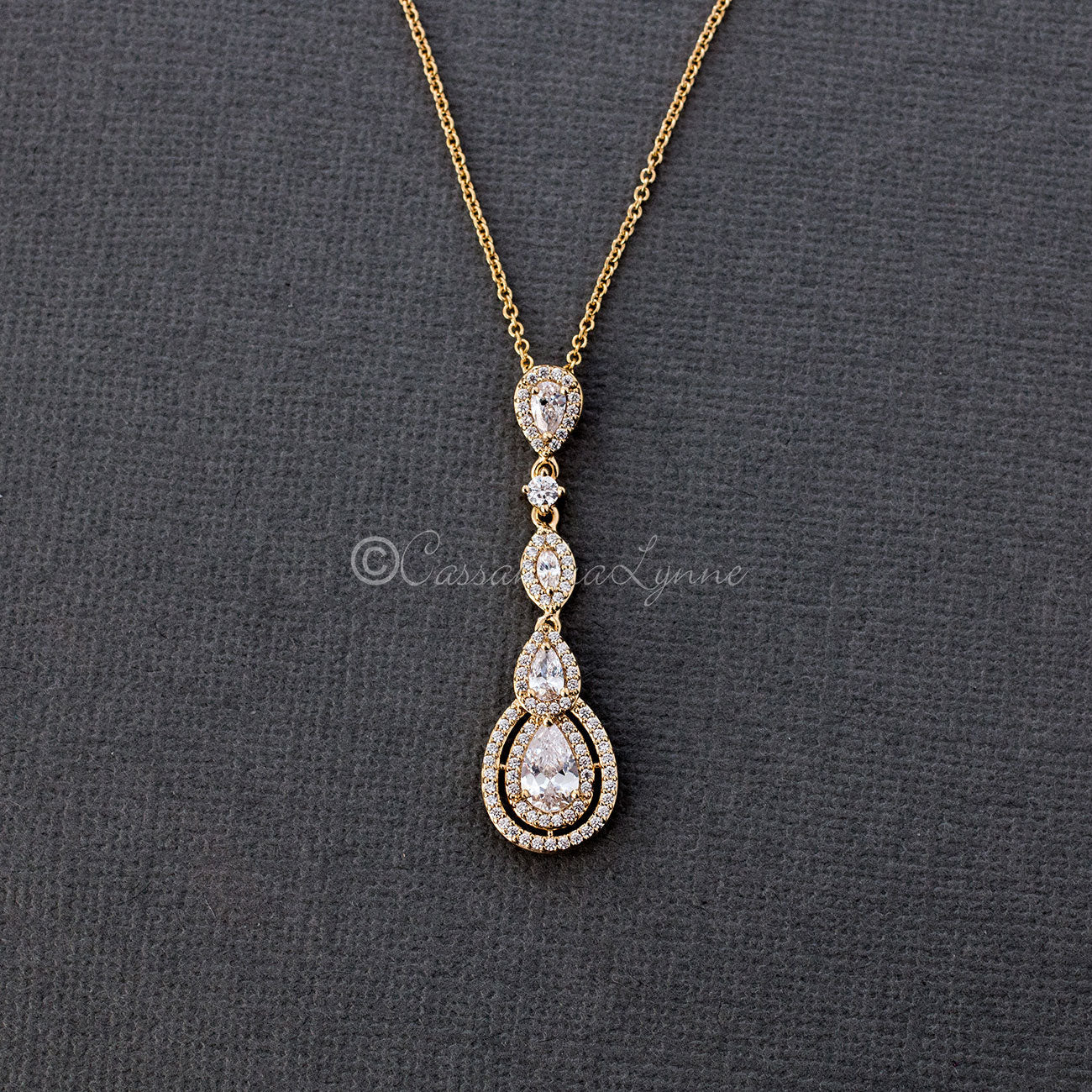Vintage CZ Pendant Necklace in Rose Gold Silver Gold - Cassandra Lynne