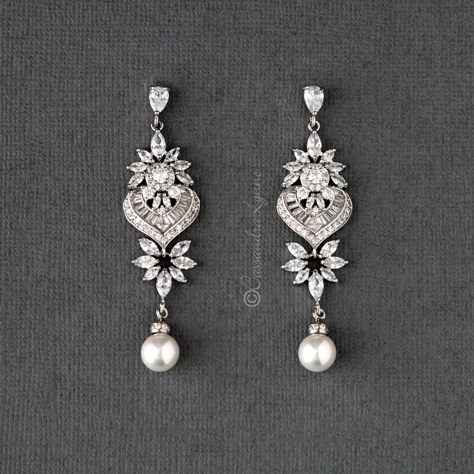 Vintage Pearl CZ Bridal Earrings - Earrings - Cassandra Lynne