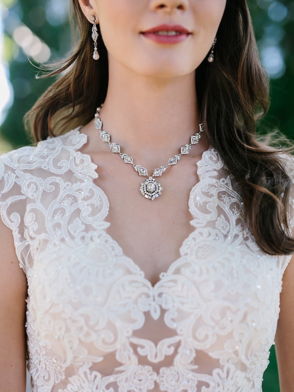 Vintage Wedding Necklace Set of Pearls and Rhinestones - Cassandra Lynne