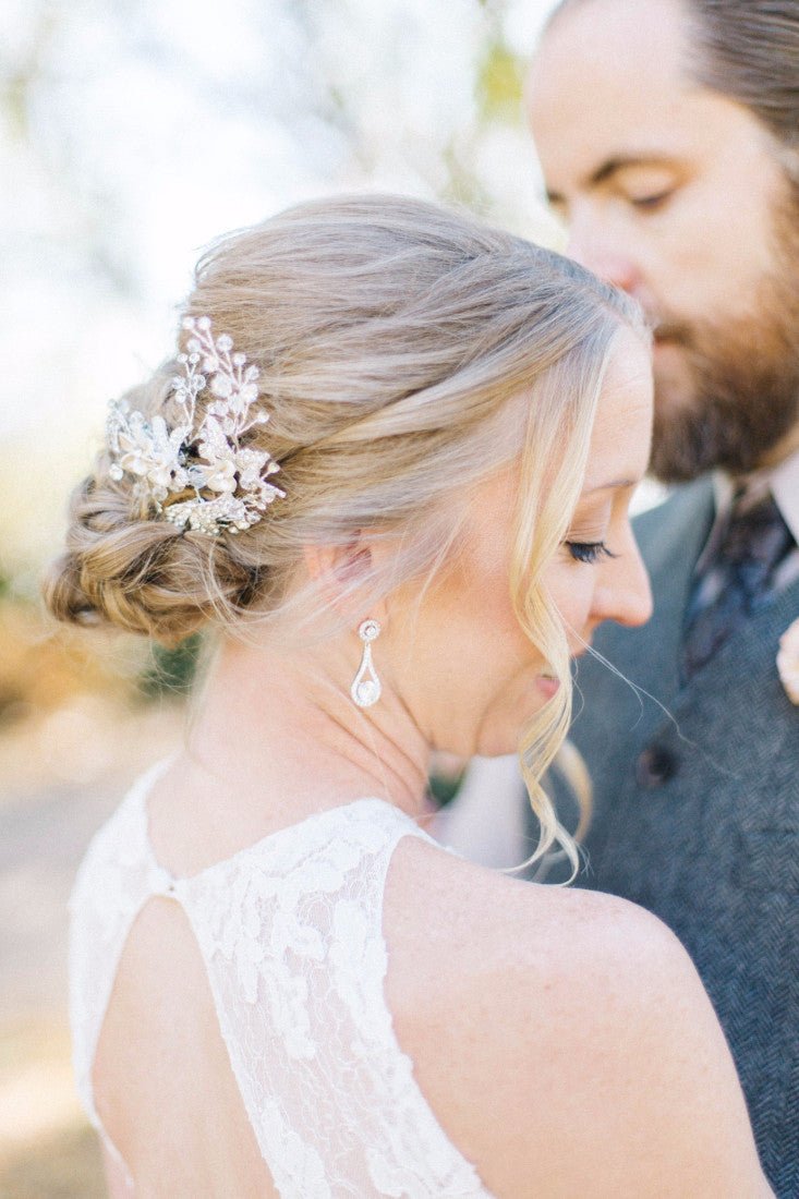 Wedding Comb of Porcelain Flowers Leaves and Crystals - Cassandra Lynne