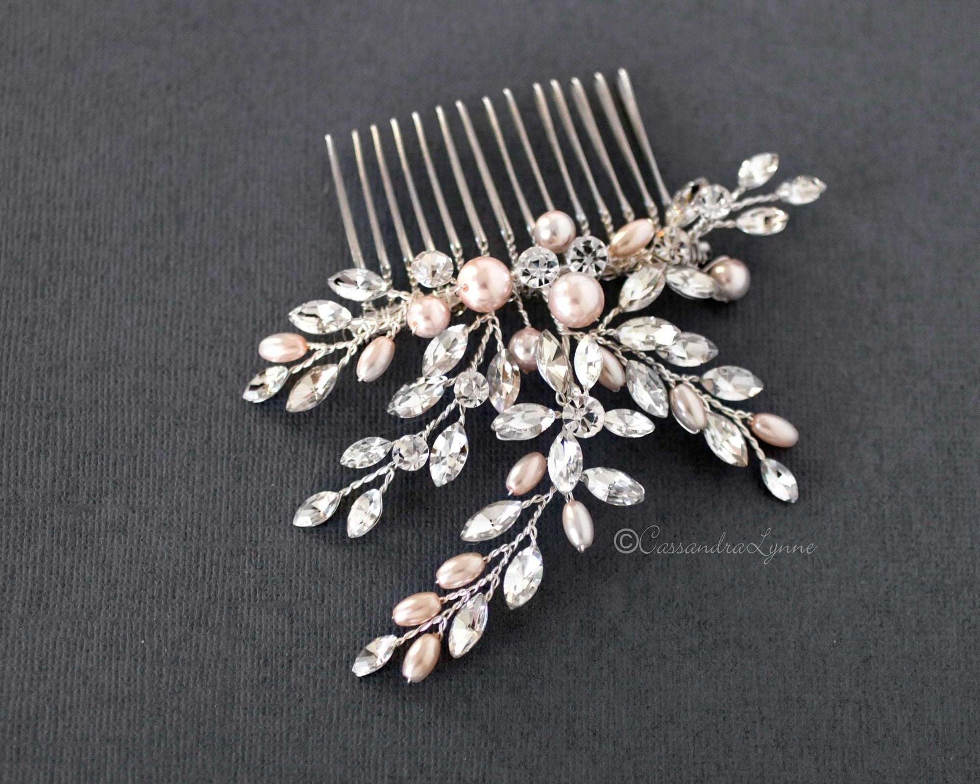 Wedding Hair Comb with Blush Pearls - Cassandra Lynne
