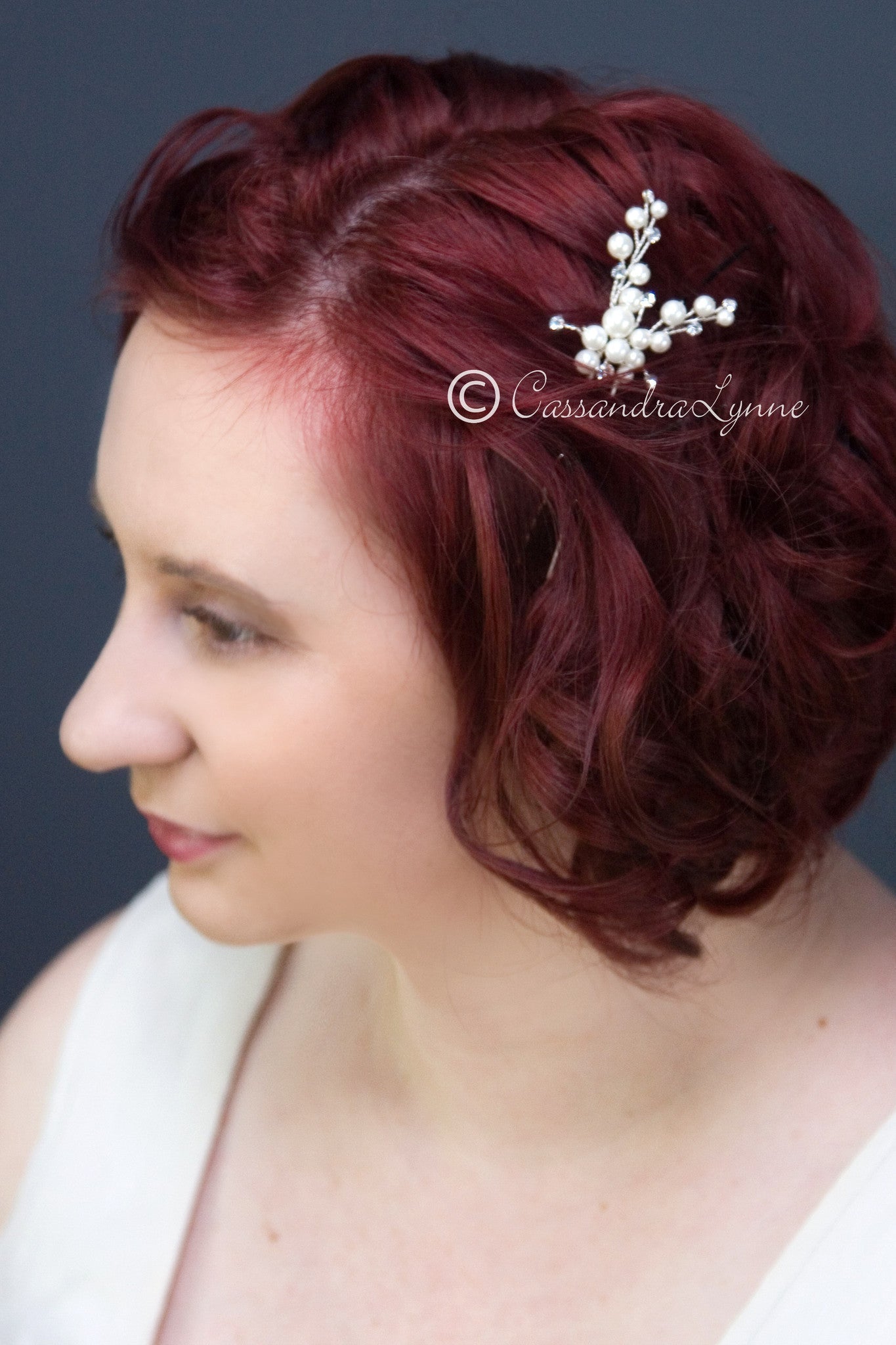 Wedding Hair Pin of Ivory Pearl Cluster and Rhinestones - Cassandra Lynne