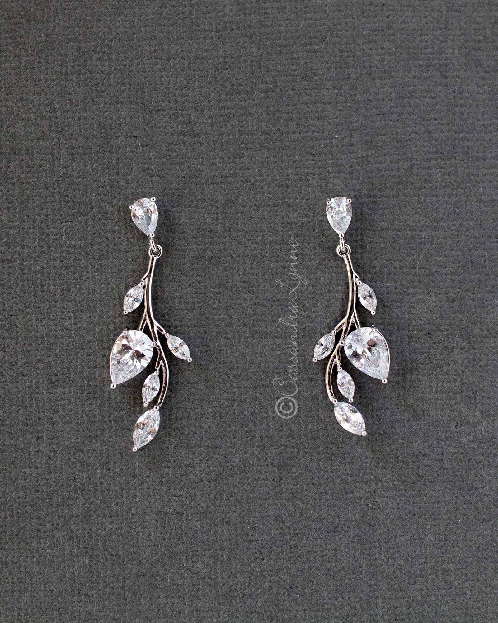 Wedding Necklace and Earrings of Marquise CZ Vines - Cassandra Lynne