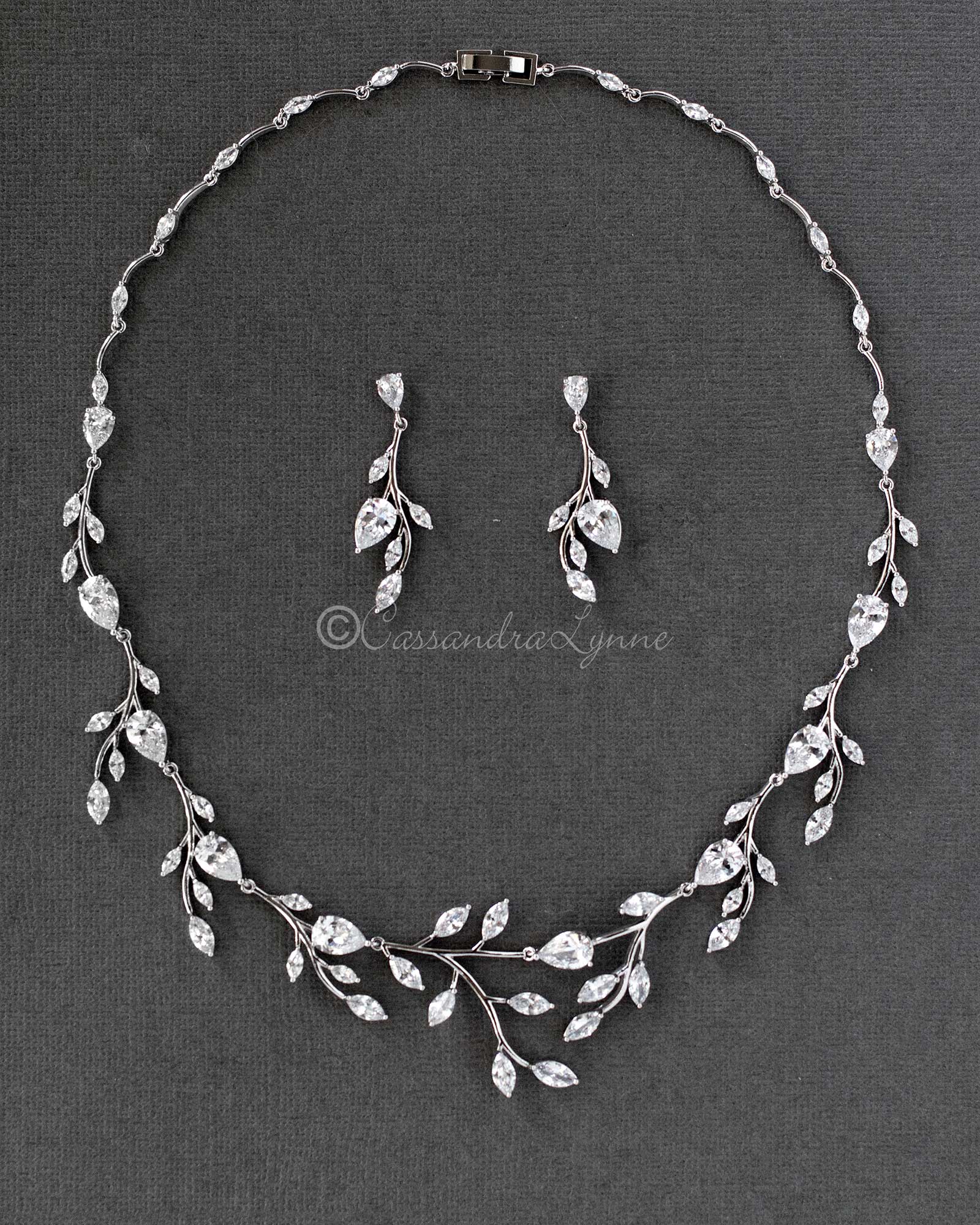 Wedding Necklace and Earrings of Marquise CZ Vines - Cassandra Lynne