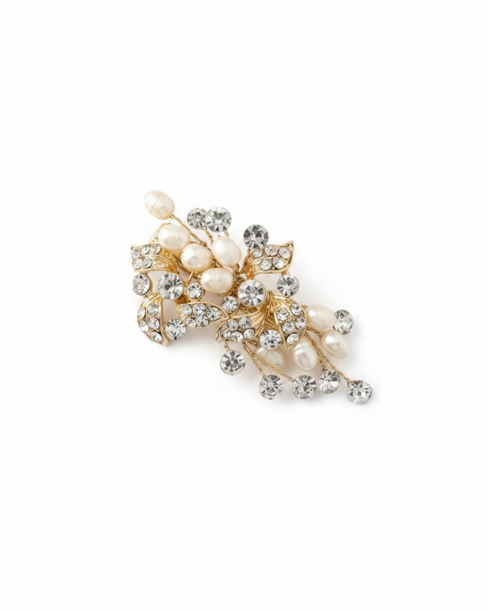 Gold wedding hair clip with ivory cultured pearls