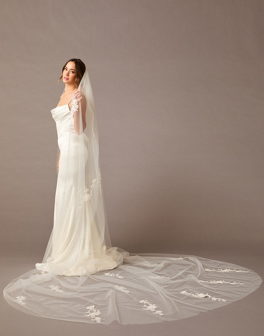 Regal Cathedral Veil with Organza Flowers and Beads - Cassandra Lynne