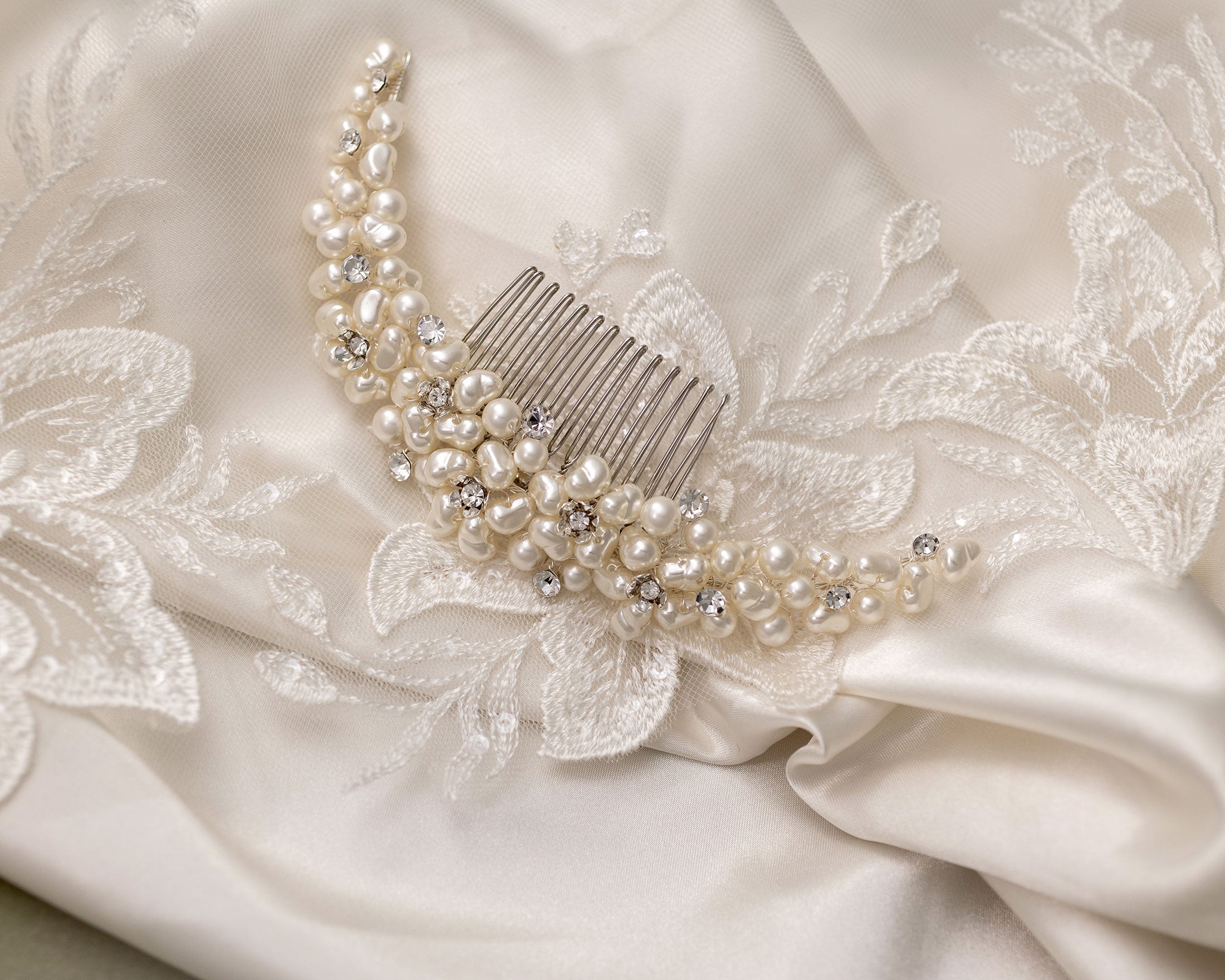 Wedding Comb of Baroque Pearls - Cassandra Lynne