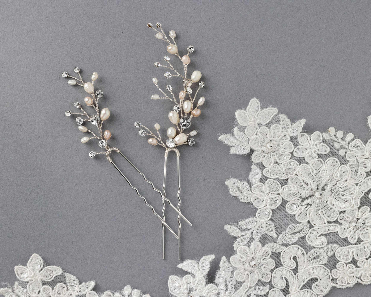 Blush and Ivory Pearl Bridal Hair Pins