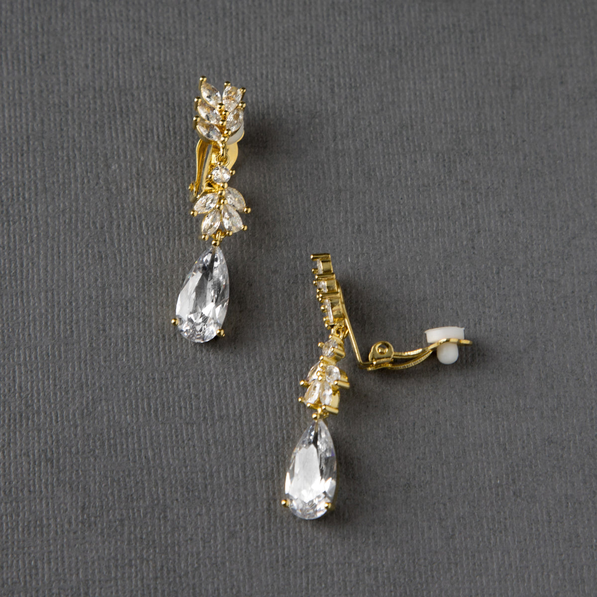 Clip-On CZ Elongated Pear Drop Earrings - Cassandra Lynne