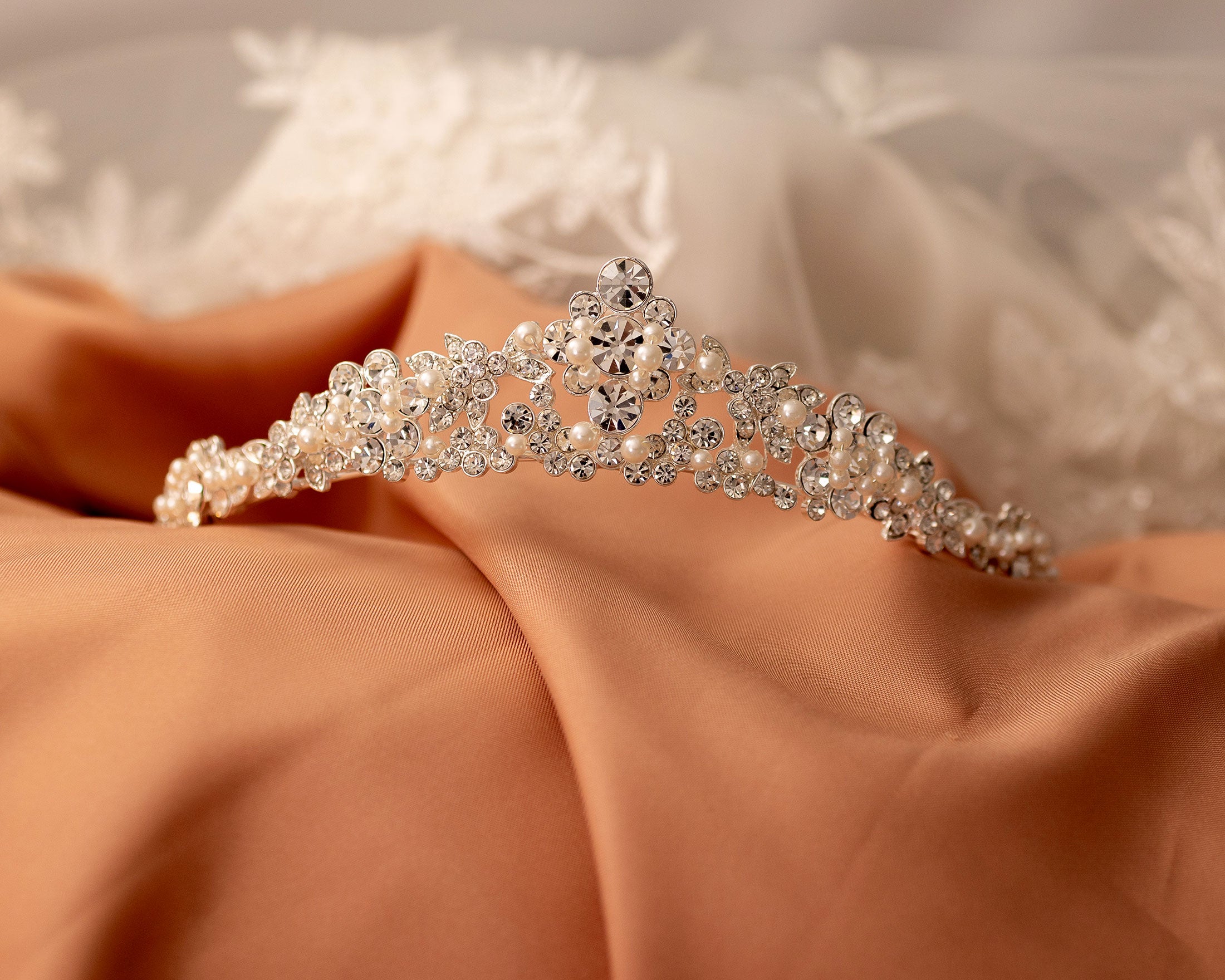 Wedding Tiara of Round Jewels and Pearls-Cassandra Lynne