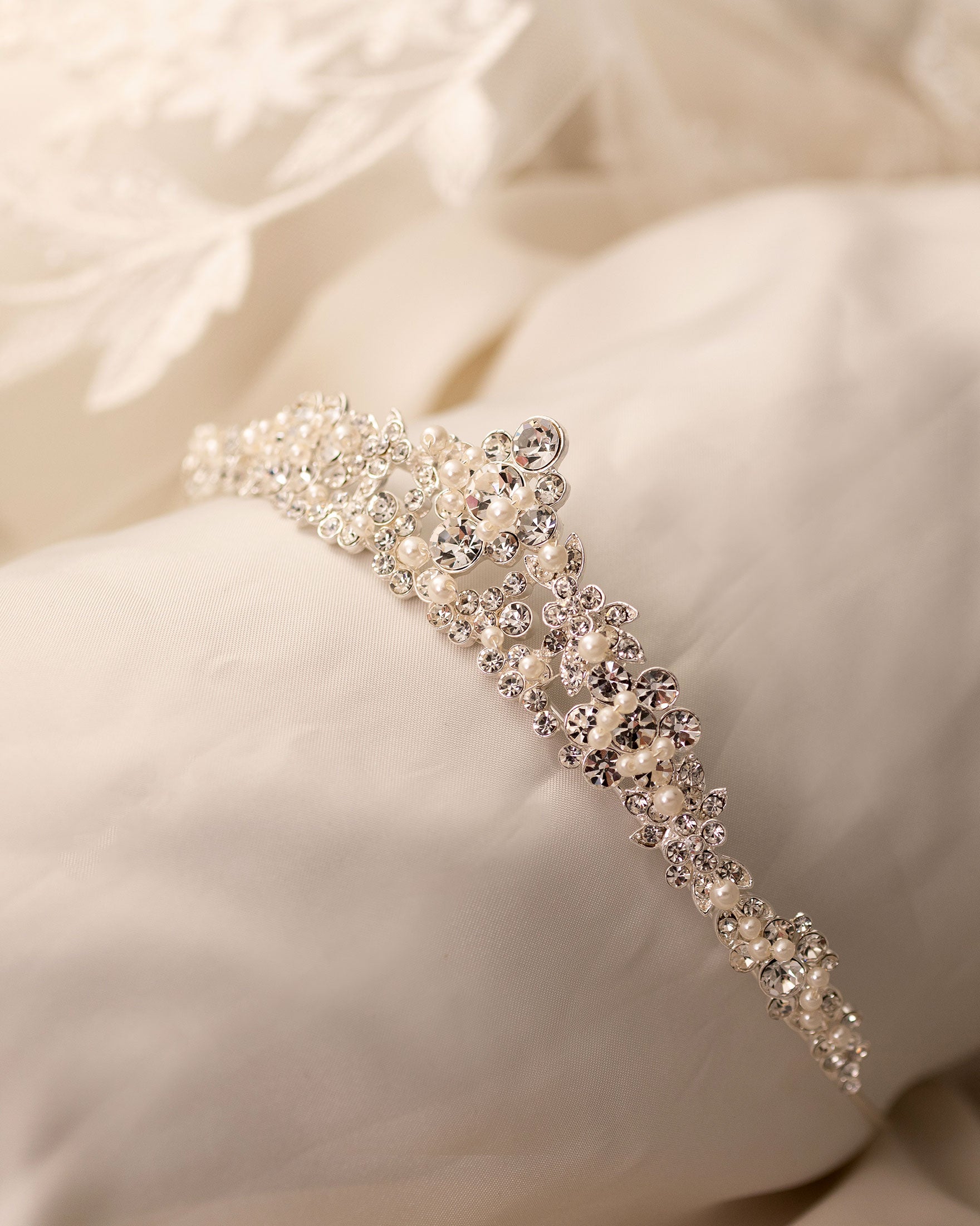 Wedding Tiara of Round Jewels and Pearls-Cassandra Lynne