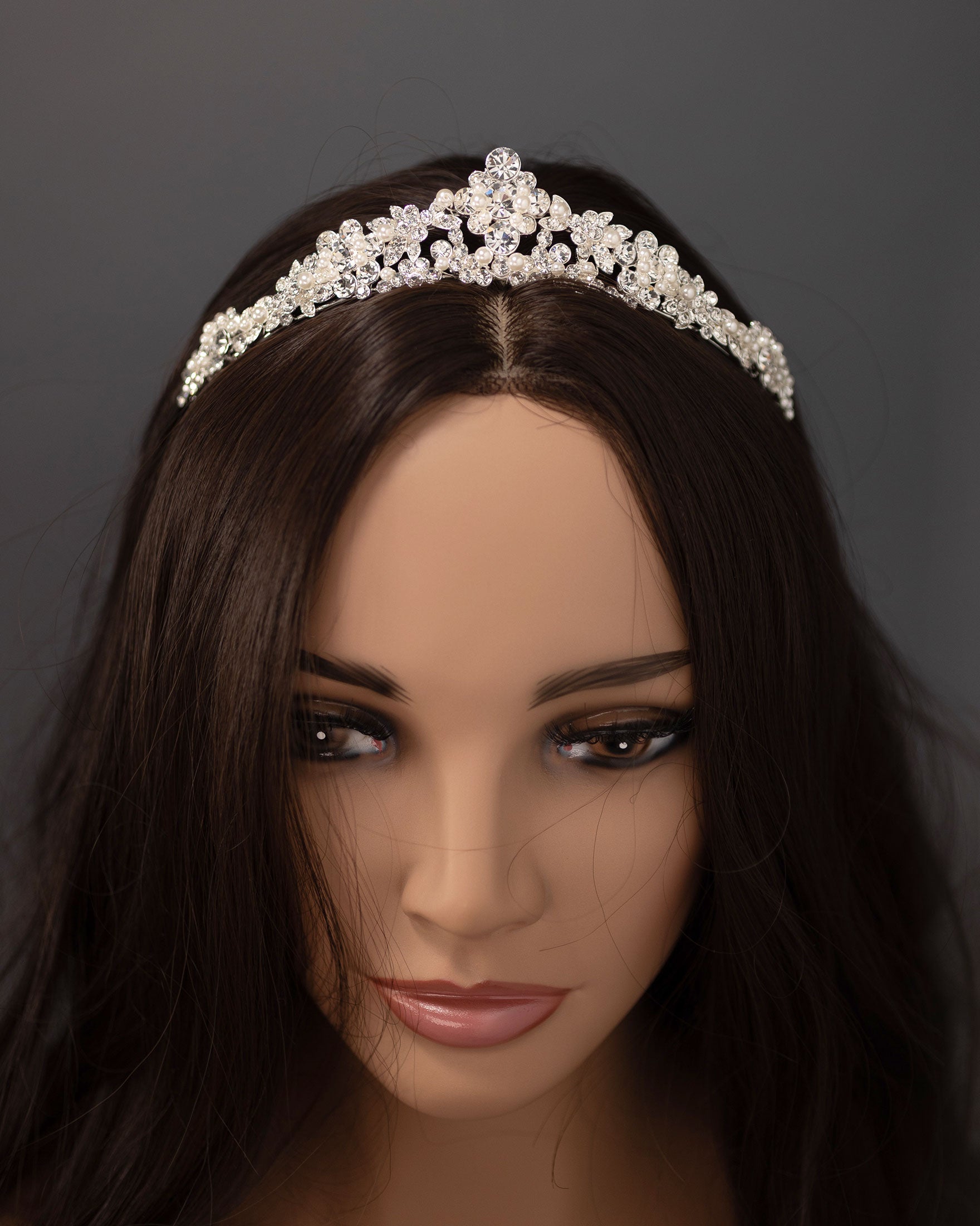 Wedding Tiara of Round Jewels and Pearls-Cassandra Lynne