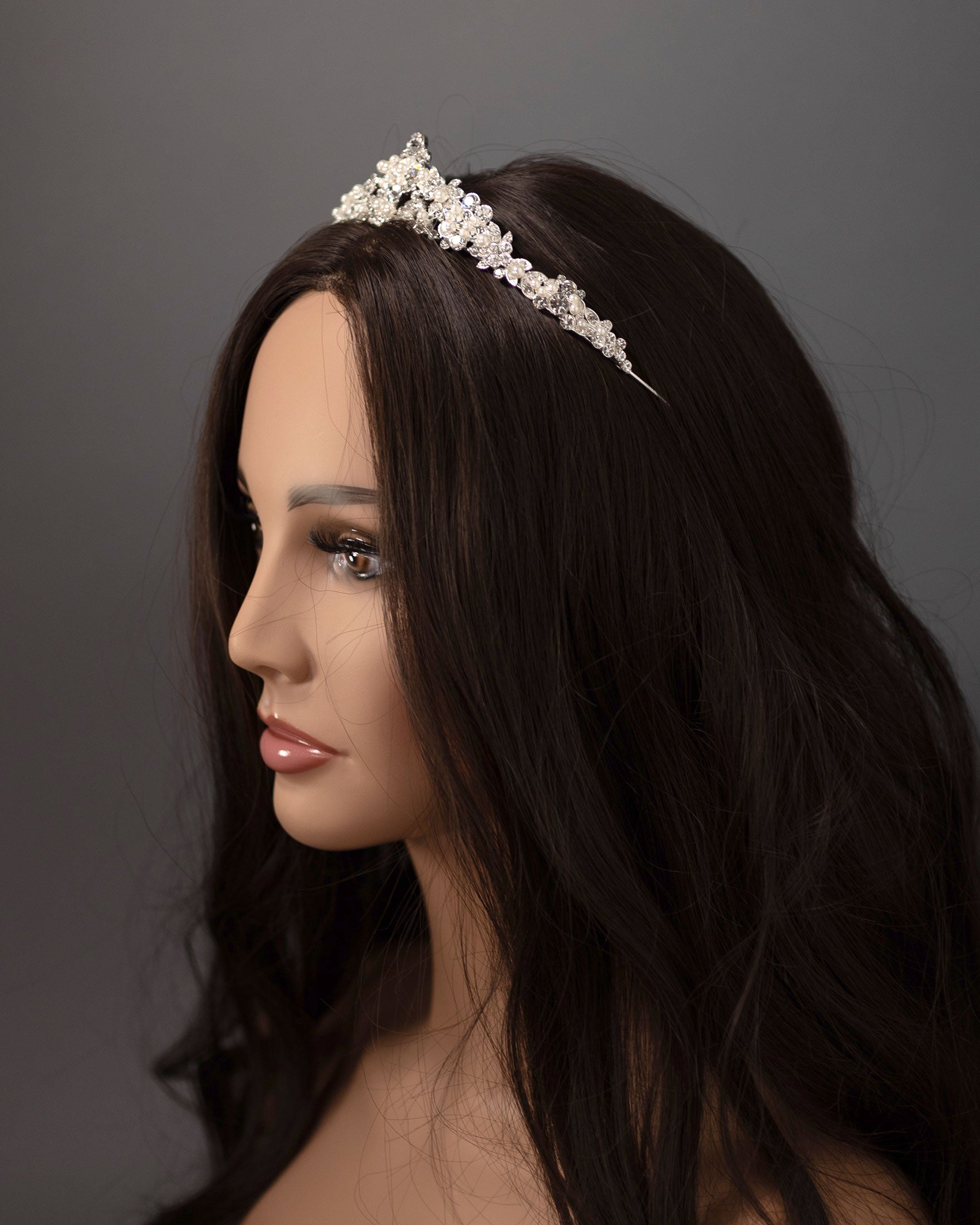 Wedding Tiara of Round Jewels and Pearls-Cassandra Lynne