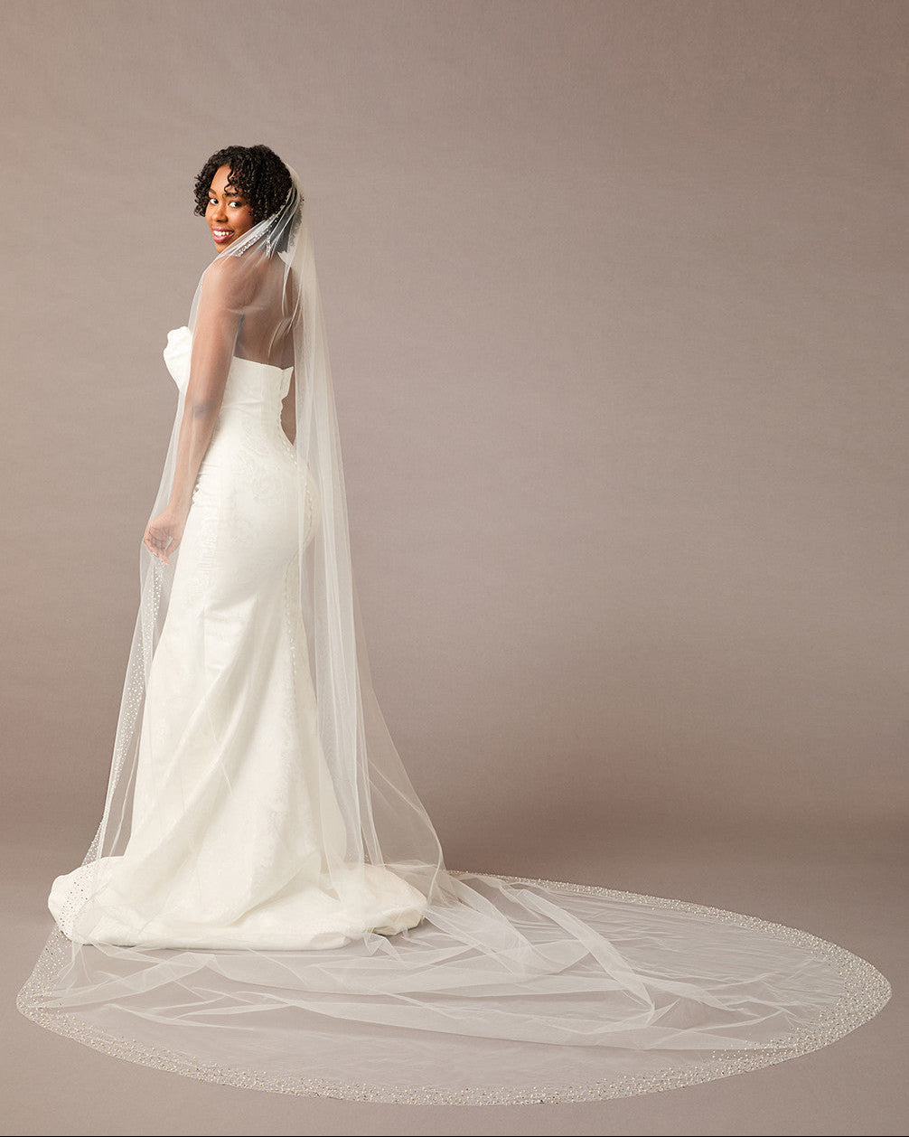 Royal Length Cathedral Veil with Wide Scatter with Pearls and Rhinestones