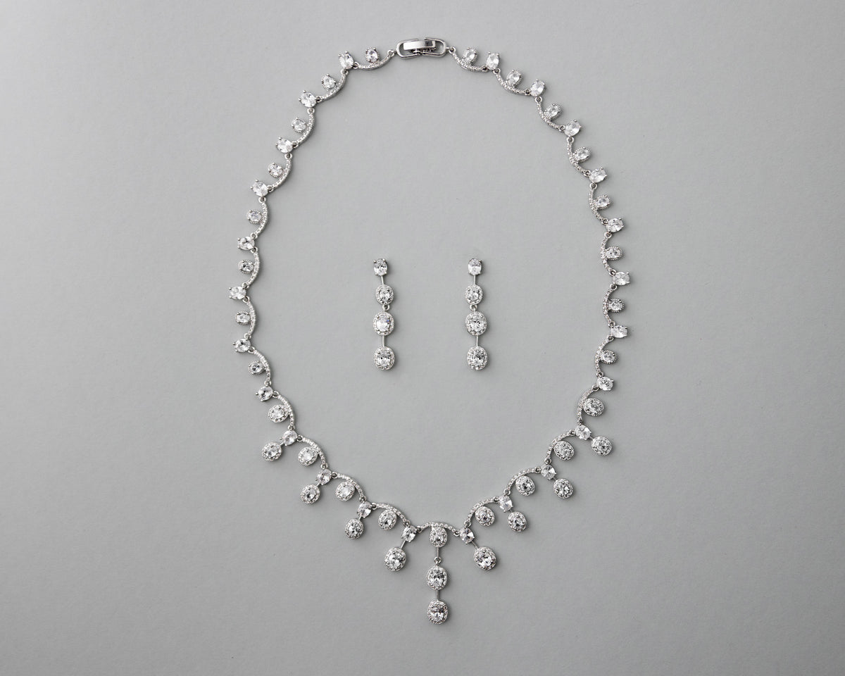 Scalloped Oval Drops CZ Bridal Necklace Set - Cassandra Lynne