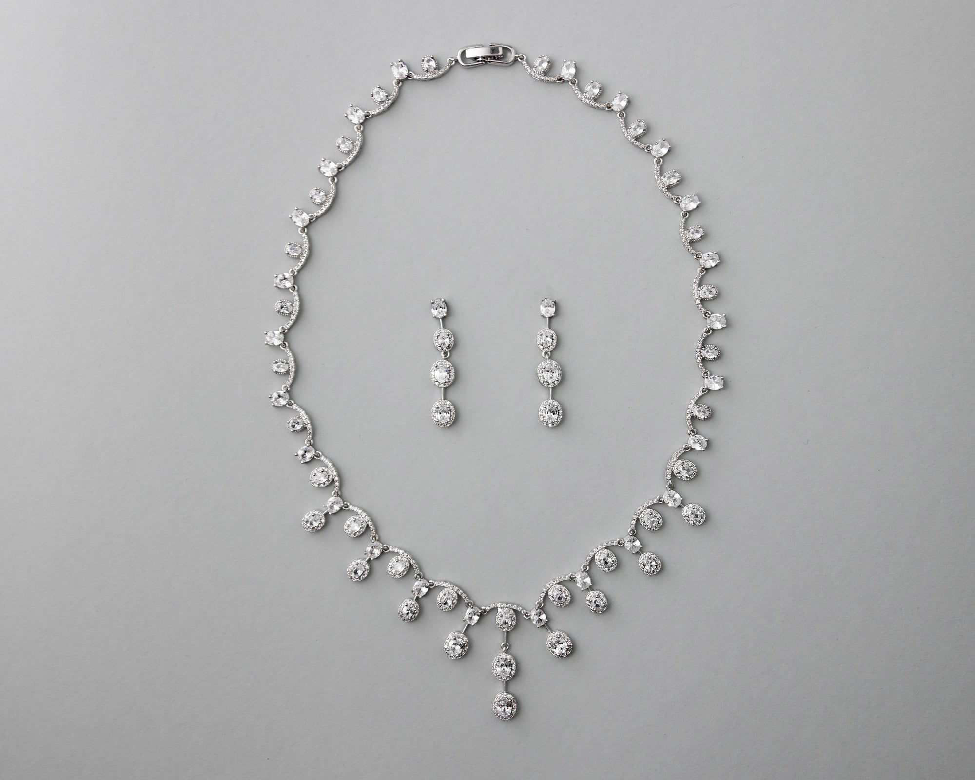 Scalloped Oval Drops CZ Bridal Necklace Set - Cassandra Lynne