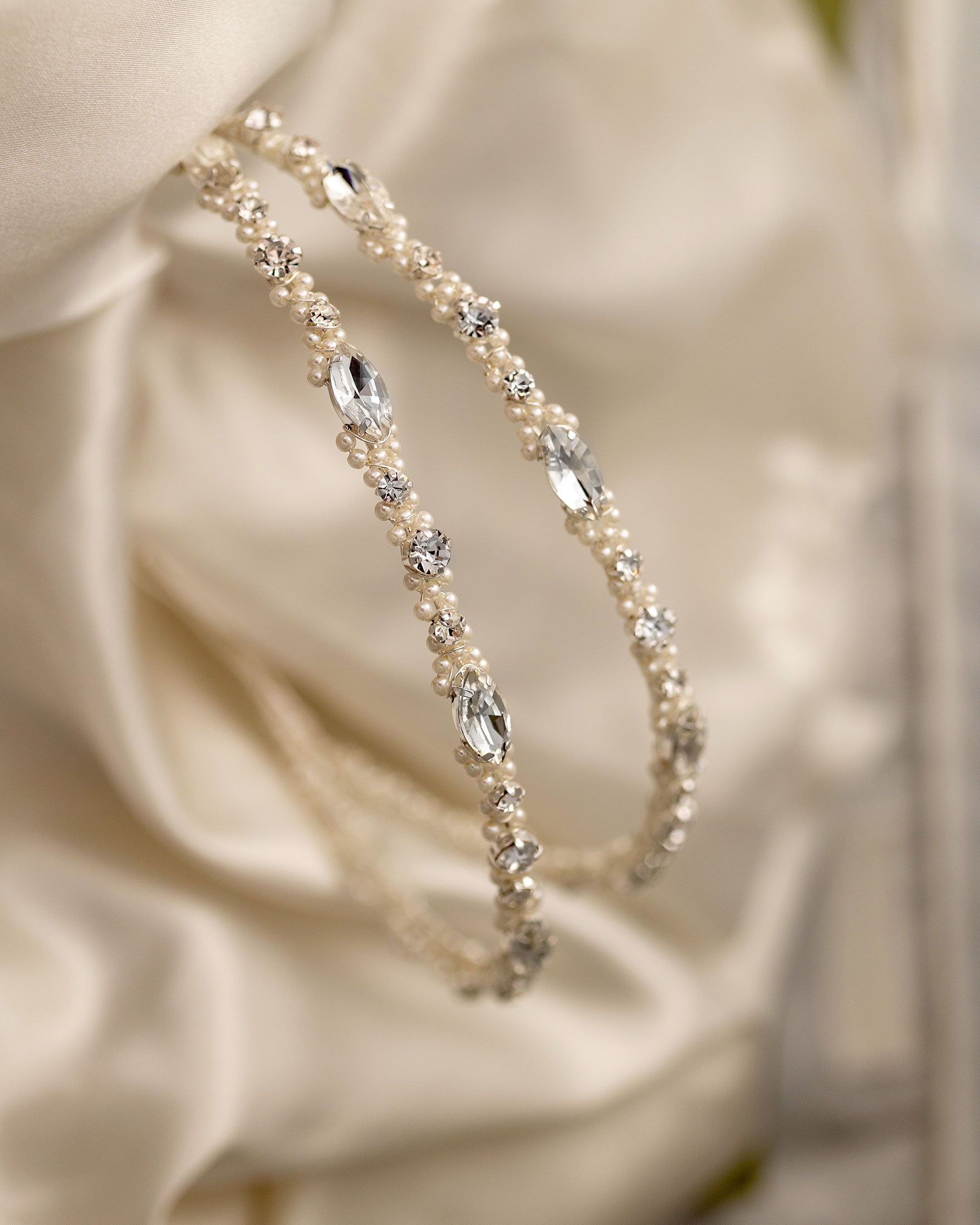 Two Tier Wedding Headband with Pearl Beads - Silver- Cassandra Lynne