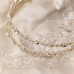 Two Tier Wedding Headband with Pearl Beads - Silver- Cassandra Lynne