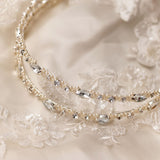 Two Tier Wedding Headband with Pearl Beads - Silver- Cassandra Lynne