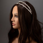 Two Tier Wedding Headband with Pearl Beads - Silver- Cassandra Lynne