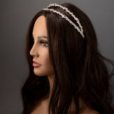 Two Tier Wedding Headband with Pearl Beads - Silver- Cassandra Lynne