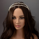 Two Tier Wedding Headband with Pearl Beads - Silver- Cassandra Lynne