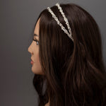 Two Tier Wedding Headband with Pearl Beads - Silver- Cassandra Lynne