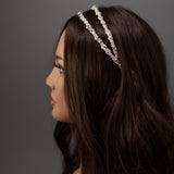 Two Tier Wedding Headband with Pearl Beads - Silver- Cassandra Lynne
