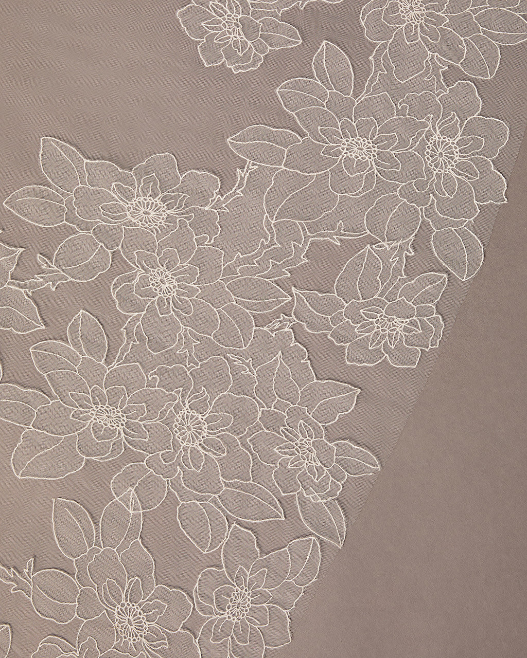 White floral lace pattern on a beige background Royal Cathedral Bridal Veil Floral Embroidered Lace - Cassandra Lynne