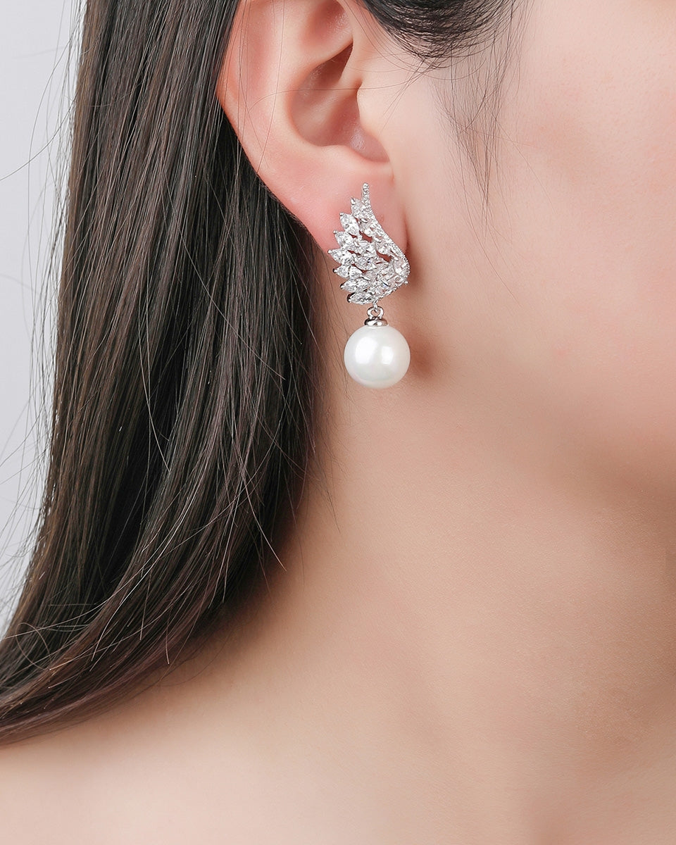 Angel Wing CZ Earrings with Pearls