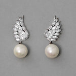 Angel Wing CZ Pearl Drop Earrings - Earrings - Cassandra Lynne