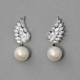 Angel Wing CZ Pearl Drop Earrings - Earrings - Cassandra Lynne