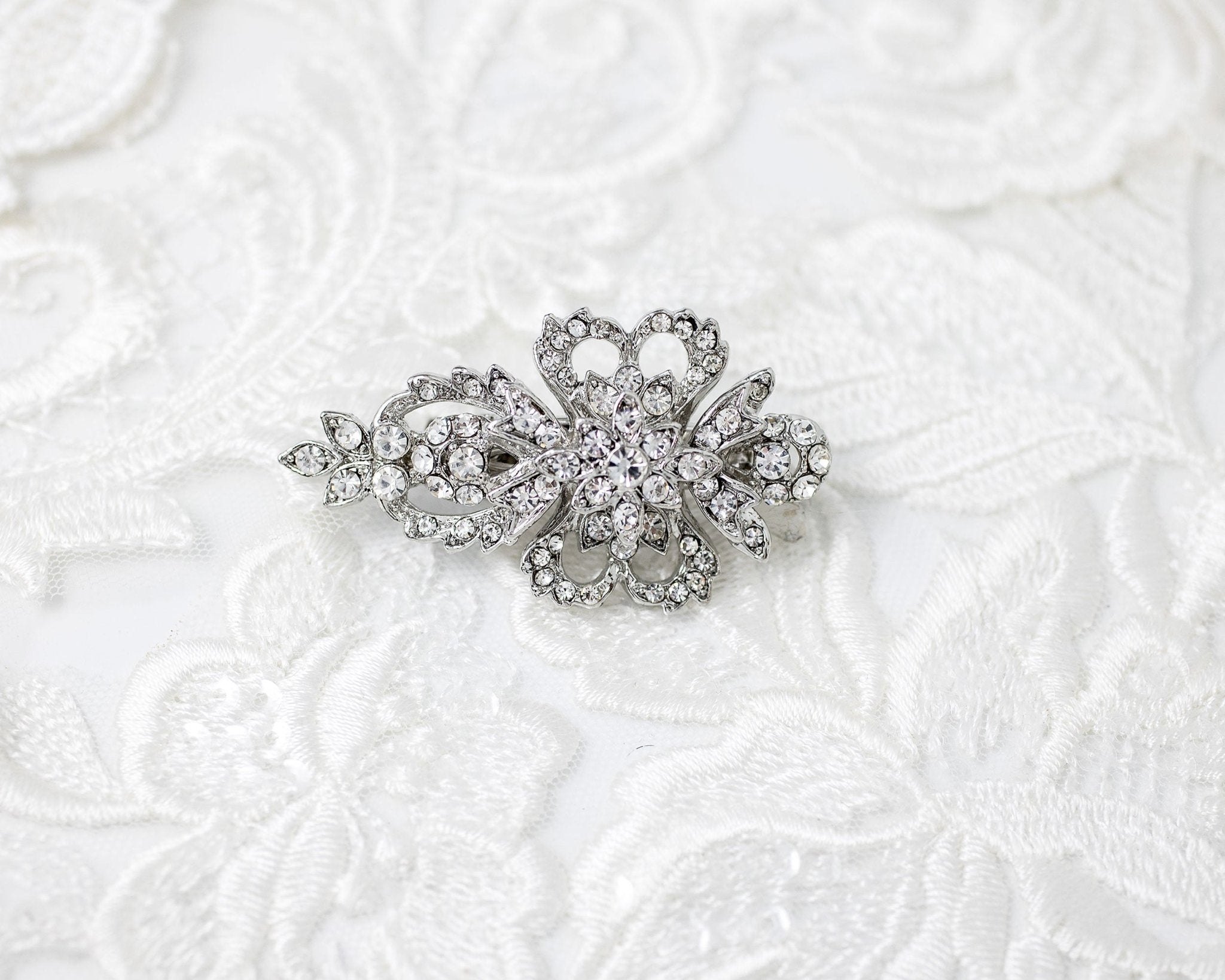 Antique Silver Crystal Mini Bridal Clip - Hair Clips - Cassandra Lynne