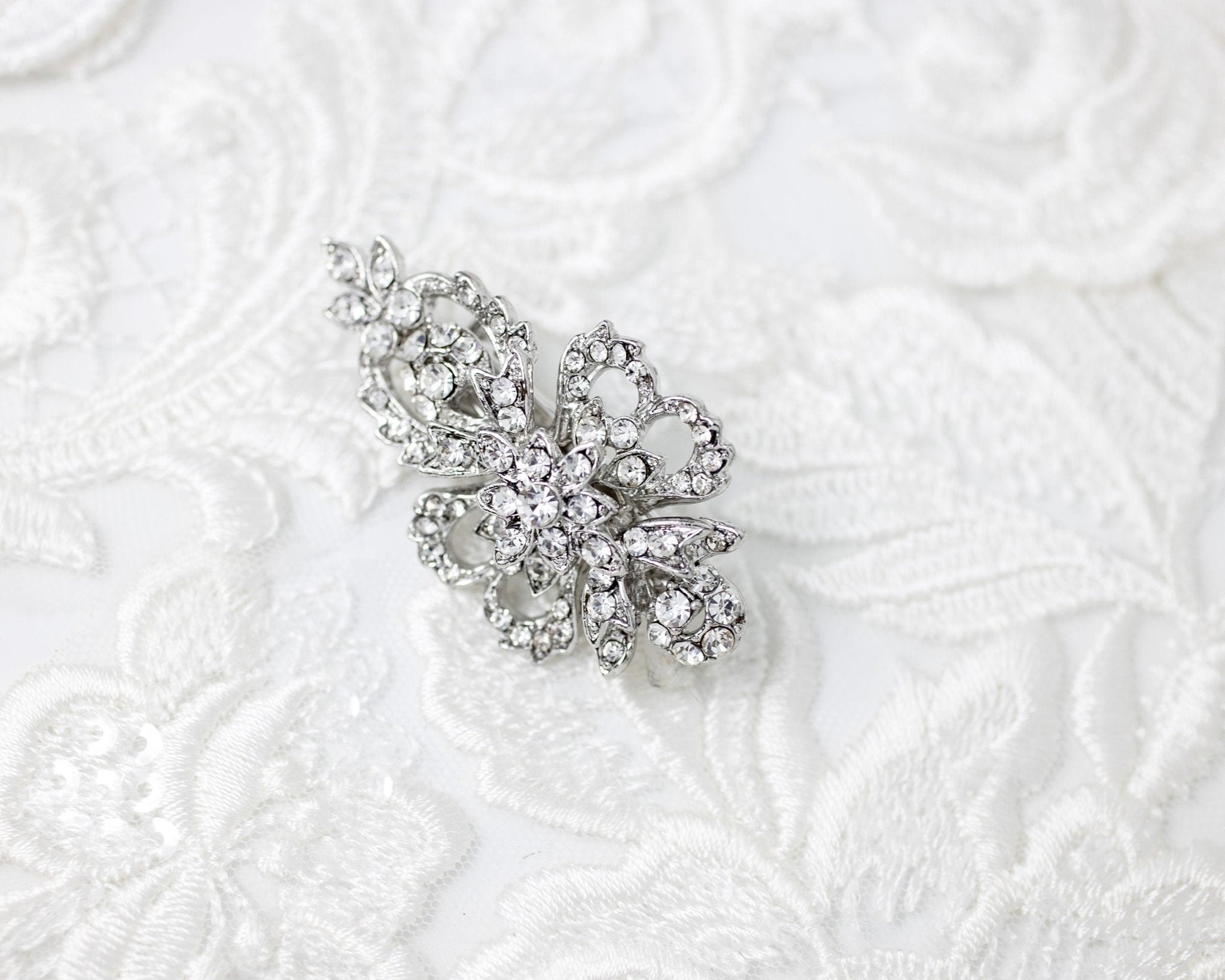 Antique Silver Crystal Mini Bridal Clip - Hair Clips - Cassandra Lynne