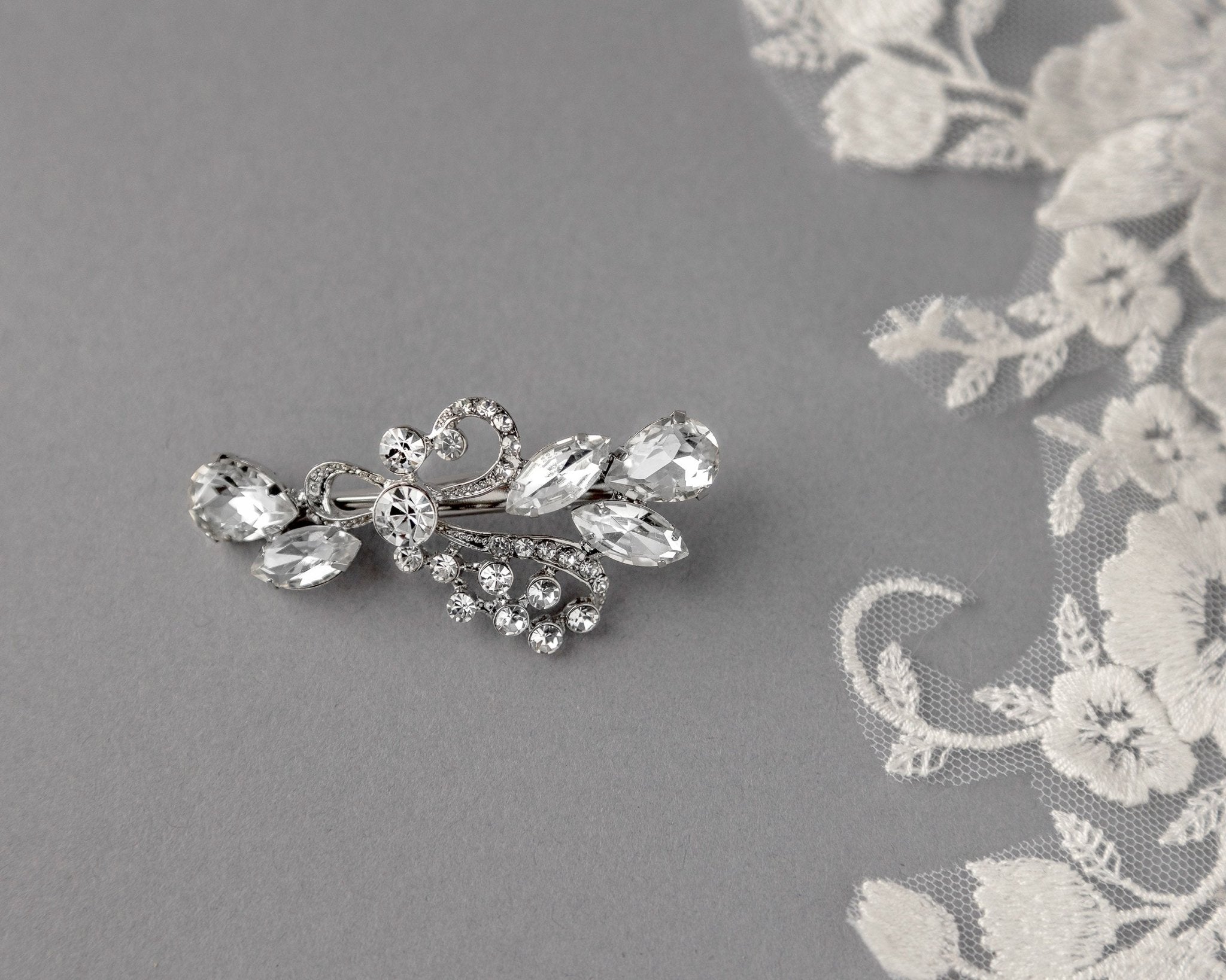 Antique Silver Pear and Marquise Jewel Hair Clip - Hair Clips - Cassandra Lynne