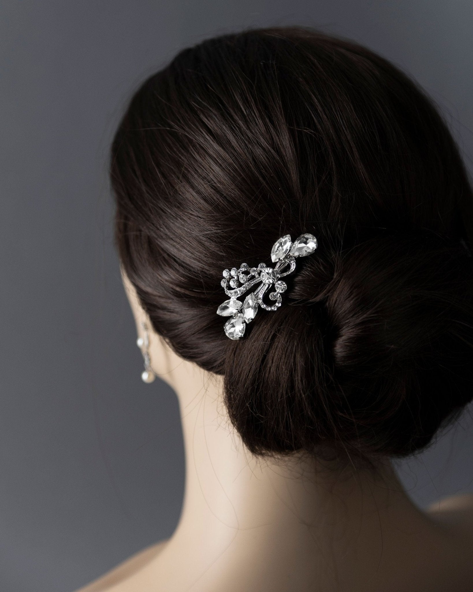 Antique Silver Pear and Marquise Jewel Hair Clip - Hair Clips - Cassandra Lynne