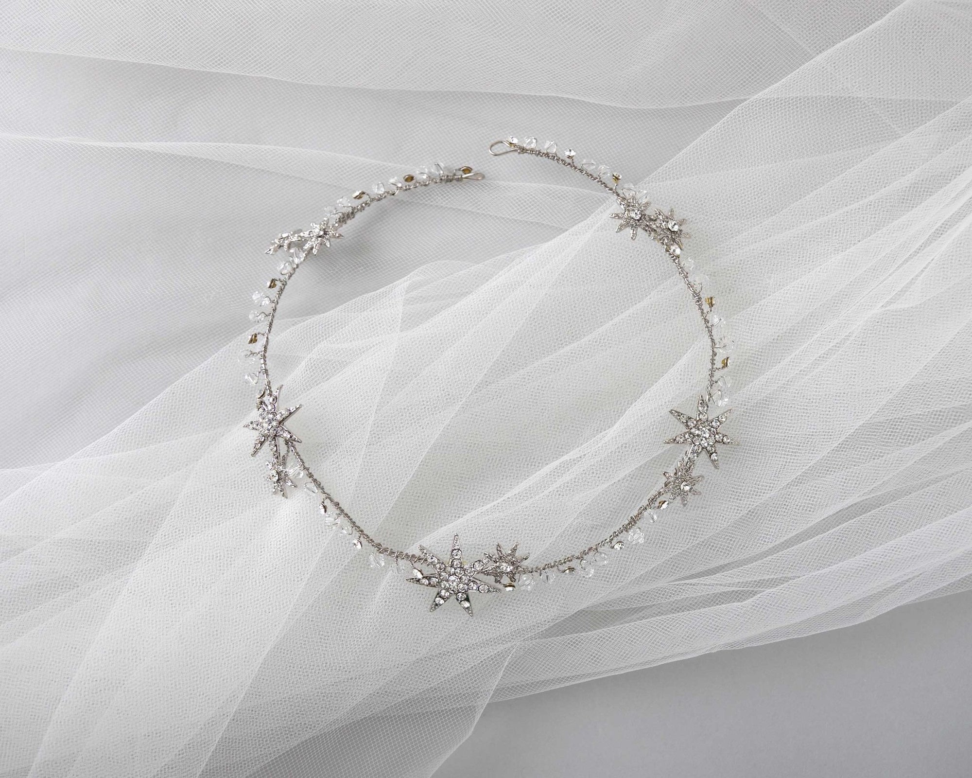 Antique Silver Stars and Crystals Headpiece - Headband - Cassandra Lynne