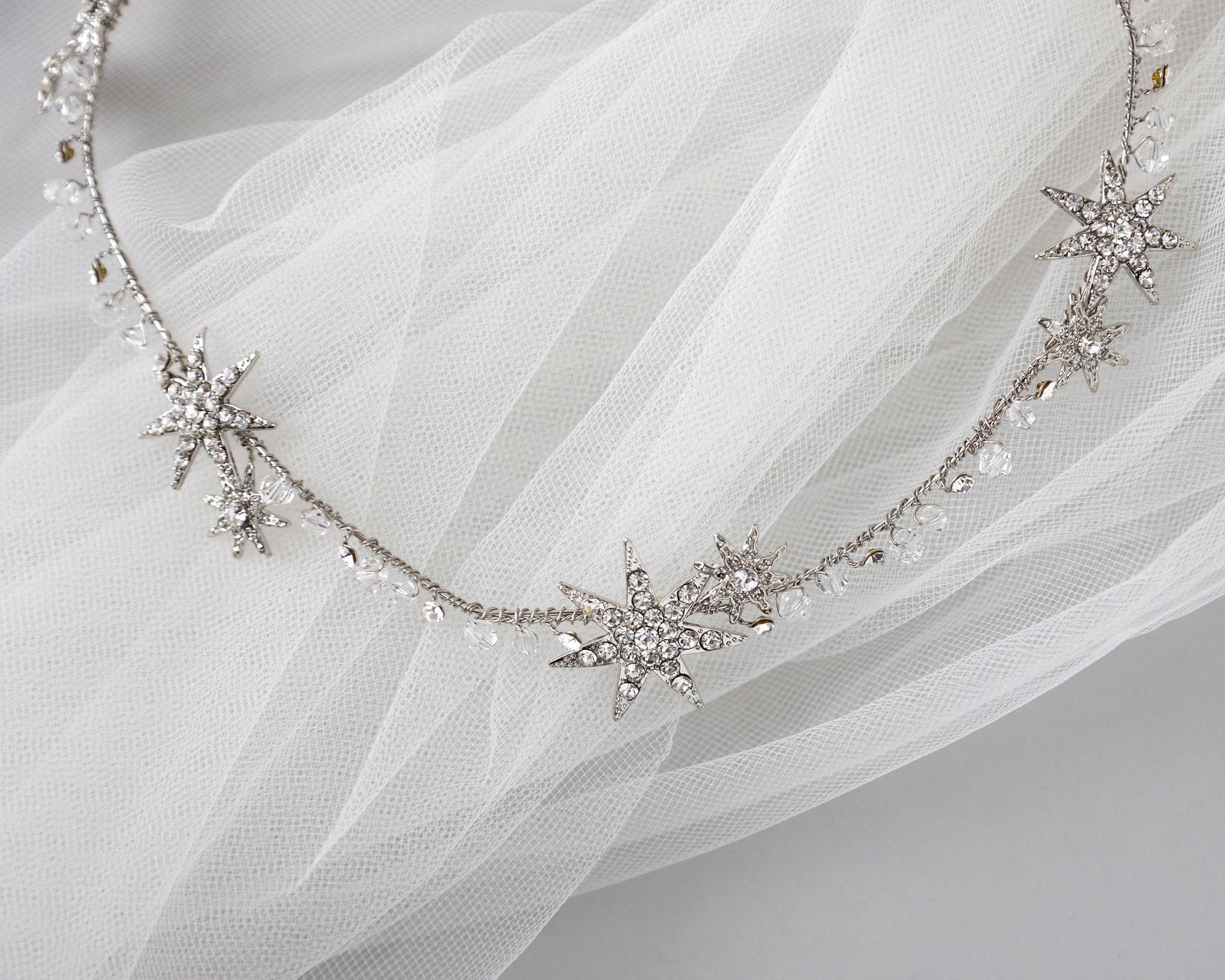 Antique Silver Stars and Crystals Headpiece - Headband - Cassandra Lynne