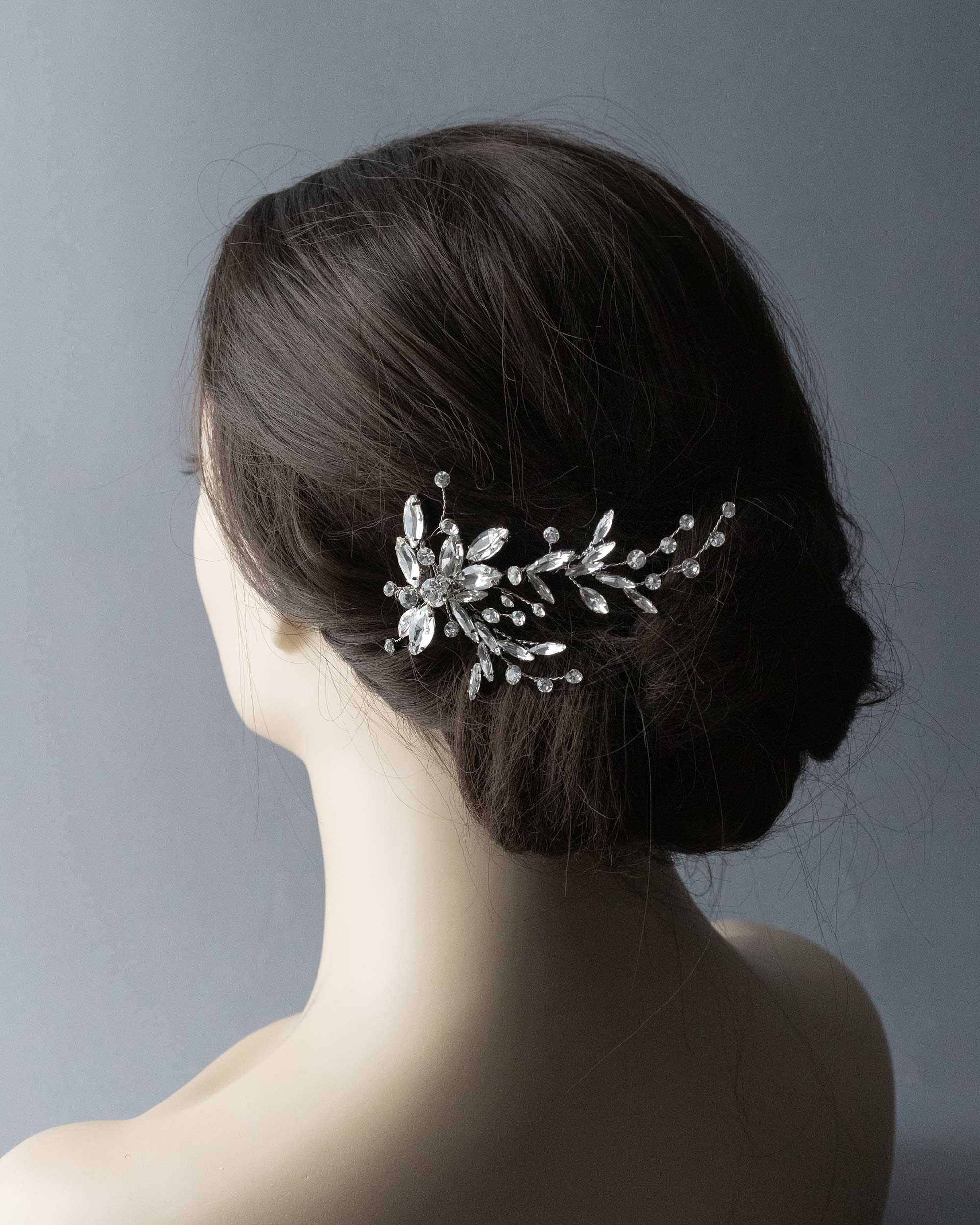 Bridal Hair Comb of Antique Silver and Rhinestones - Cassandra Lynne