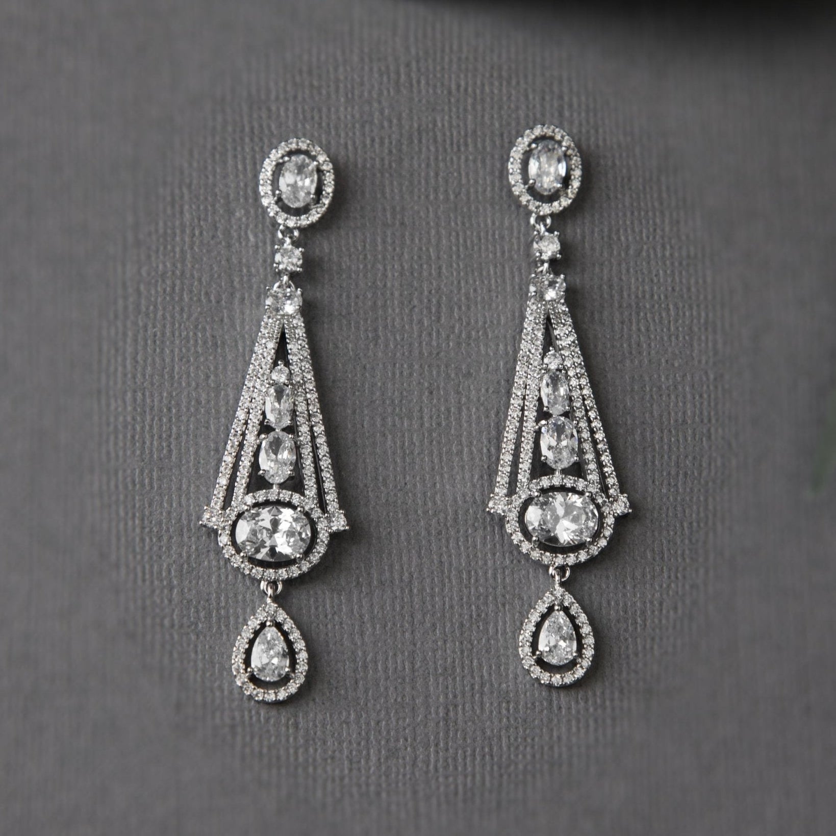 Art Deco Inspired Oval Drop CZ Earrings - Earrings - Cassandra Lynne