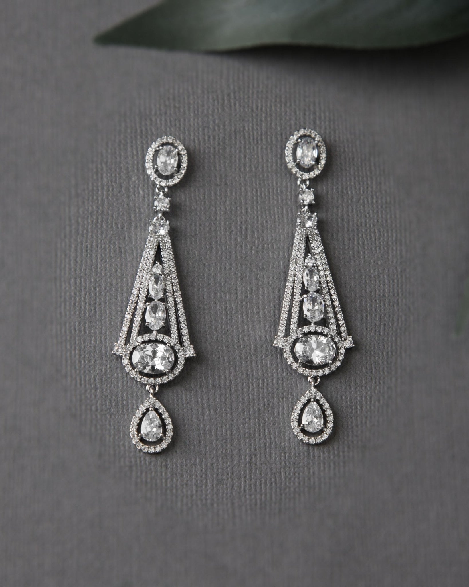 Art Deco Inspired Oval Drop CZ Earrings - Earrings - Cassandra Lynne