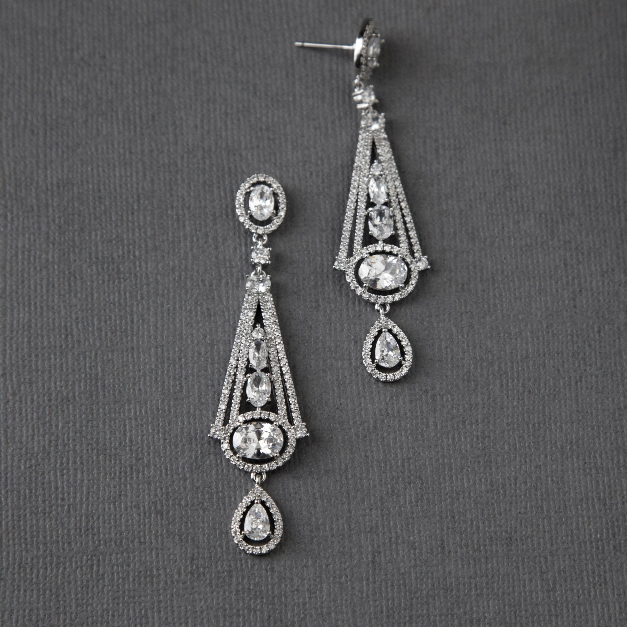 Art Deco Inspired Oval Drop CZ Earrings - Earrings - Cassandra Lynne