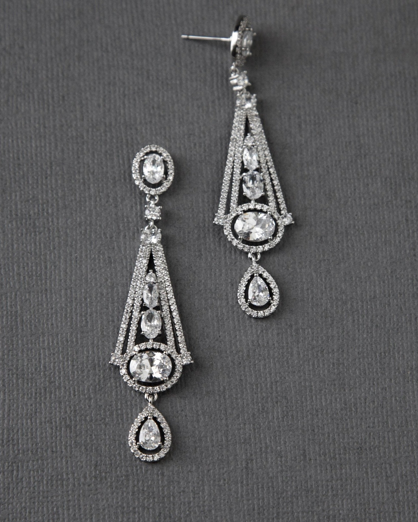 Art Deco Inspired Oval Drop CZ Earrings - Earrings - Cassandra Lynne