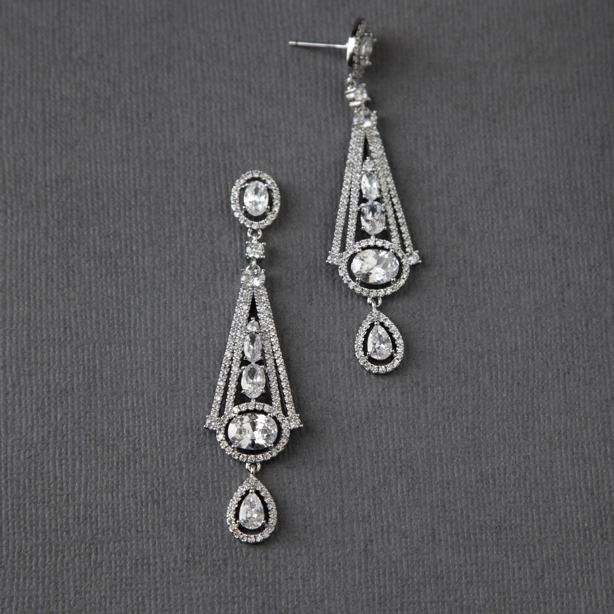 Art Deco Inspired Oval Drop CZ Earrings - Earrings - Cassandra Lynne