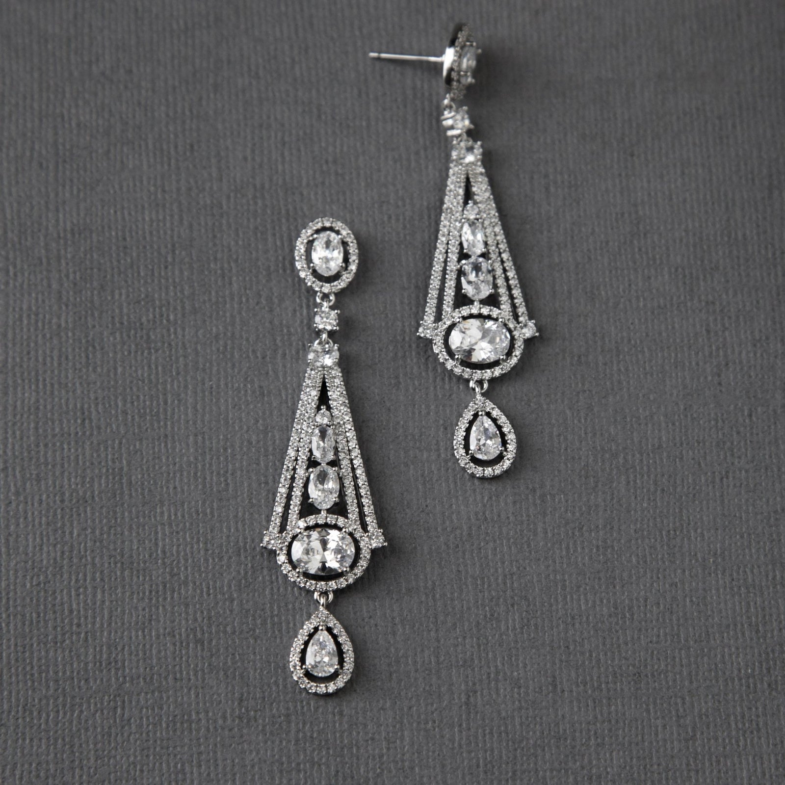 Art Deco Inspired Oval Drop CZ Earrings - Earrings - Cassandra Lynne