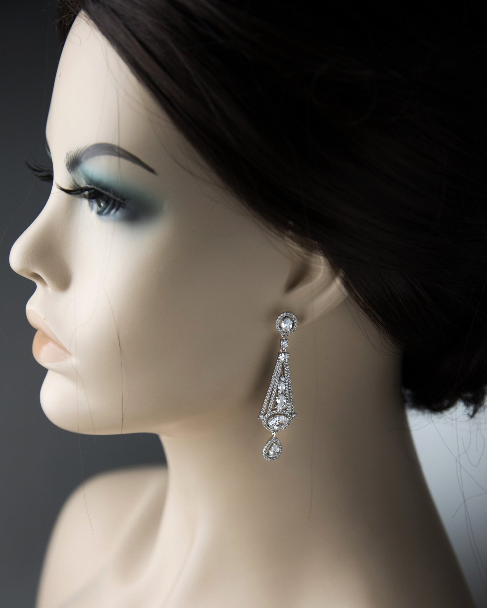 Art Deco Inspired Oval Drop CZ Earrings - Earrings - Cassandra Lynne