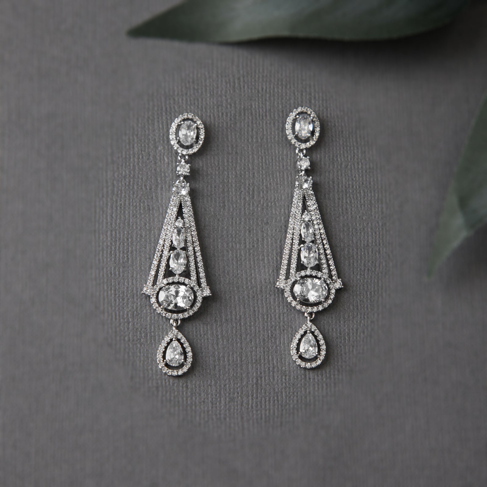 Art Deco Inspired Oval Drop CZ Earrings - Cassandra Lynne